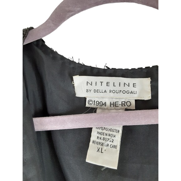 Vintage Niteline by Della Roufogali Black 100% Silk Beaded Blazer Jacket XL - Picture 7 of 12